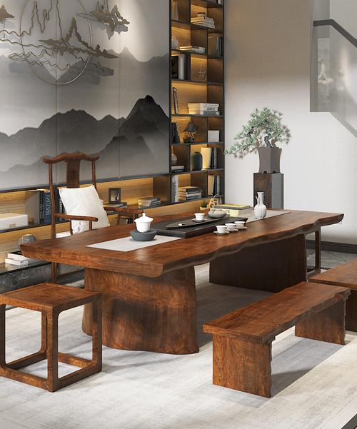 三维工匠新中式实木茶桌椅组合现代简约小茶台功夫泡茶桌禅意客厅大板