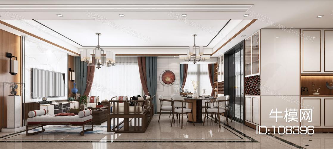 新中式客餐厅新中式客厅餐厅新中式3d模型下载
