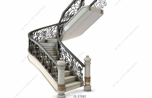 欧式铁艺雕花扶手转角楼梯3d模型下载