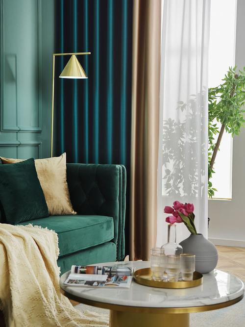 轻奢北欧高档真丝窗帘纯色拼色简约现代卧室客厅遮光2020年新款