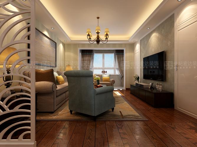 客厅的设计整体方案以美式的稳重大气实用为原则打造充实的客厅