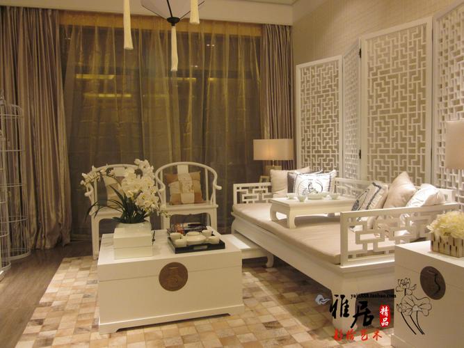 新中式仿古典白色罗汉床实木客厅沙发电视柜茶几组合简约现代整套不