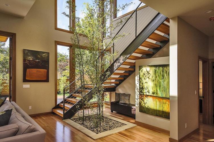 现代别墅绿色风格跃层楼梯装修效果图