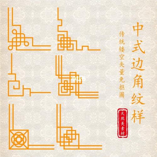 中式中国风古典四角边框边角纹样装饰镂空图案平面设计辅助图矢量