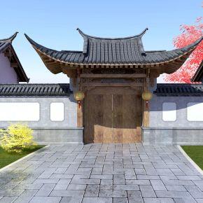 中式古建筑入口大门3d模型下载