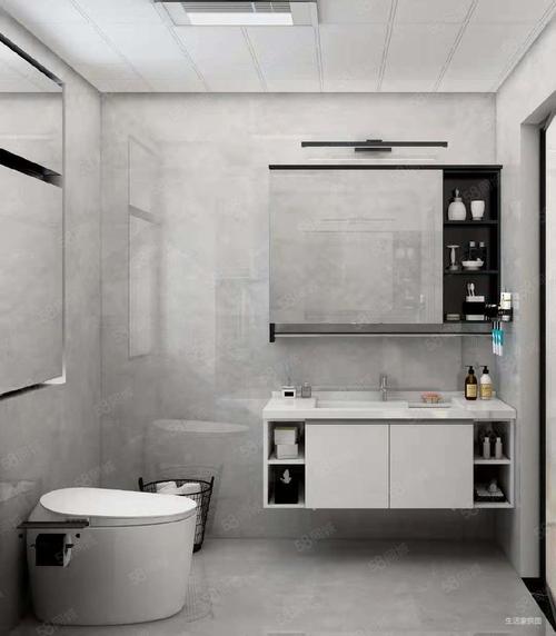 卫生间以浅灰色墙地砖为基调整体搭配简而净