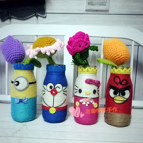 麻绳瓶子diy成品废物利用创意装饰幼儿园环保花瓶
