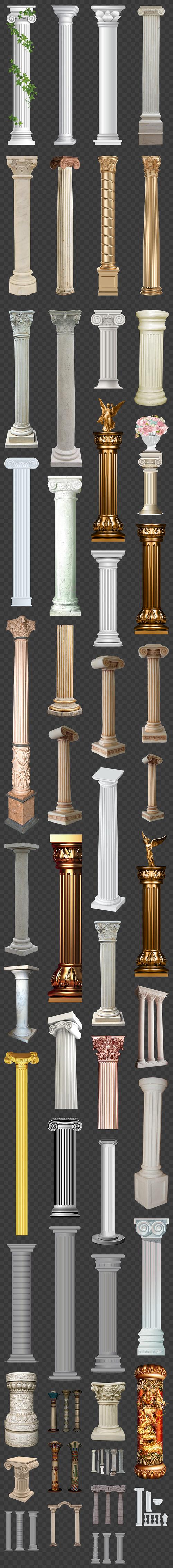 罗马柱图片欧式构件元素建筑装饰金色柱子建筑装饰欧式大门3d模型效果