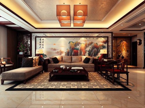 四居室中式风格客厅沙发背景墙丹轩坊天玺户型鲁班装饰装修效果图