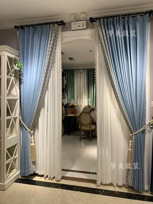 灰蓝色棉麻窗帘北欧美式现代极简窗帘客厅