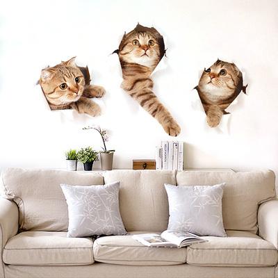 仿真小猫咪3d立体墙贴画卧室个性创意客厅背景墙装饰宿舍墙壁贴纸