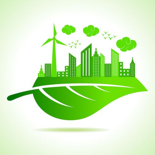 绿叶上的环保城市图片下载绿叶环保城市风车建筑节能绿色自然
