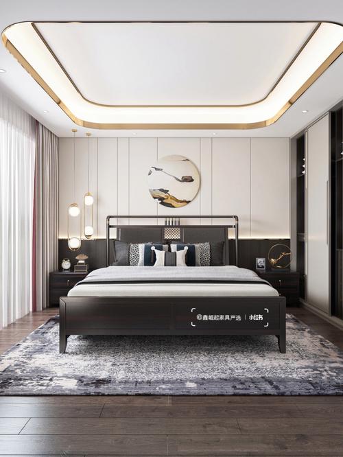 洒满阳光的卧室78新中式实木床搭配