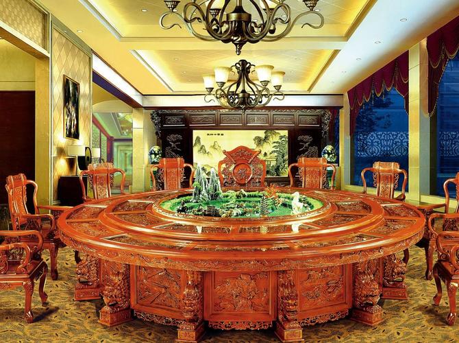 中式酒店餐厅圆餐桌装修效果图片