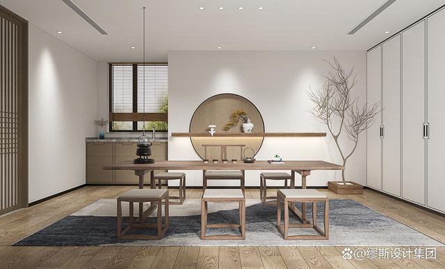 中式的禅意与意境在淡雅的空间基调中能够呈现让人静心的茶室韵律