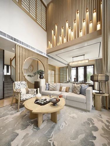 武汉高端别墅日式风格客厅装修设计装修123效果图