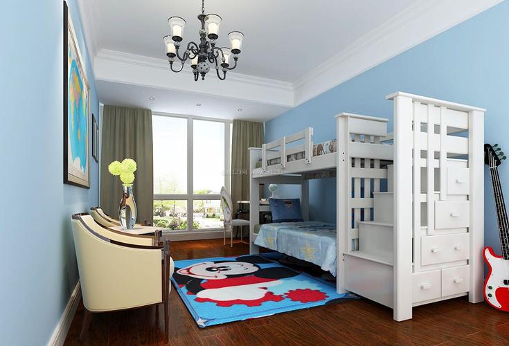 别墅男孩儿童房设计蓝色墙面装修效果图片2022
