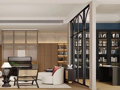 客厅书房法式风格装修效果图整个空间不乏法式古典主义的身影以白色