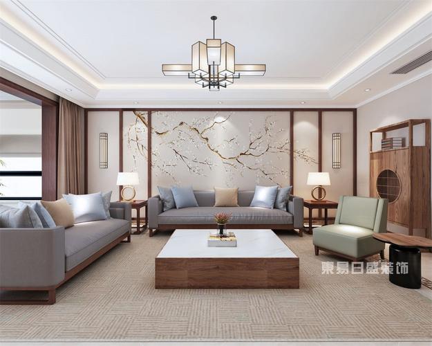 新中式客厅沙发背景墙效果图