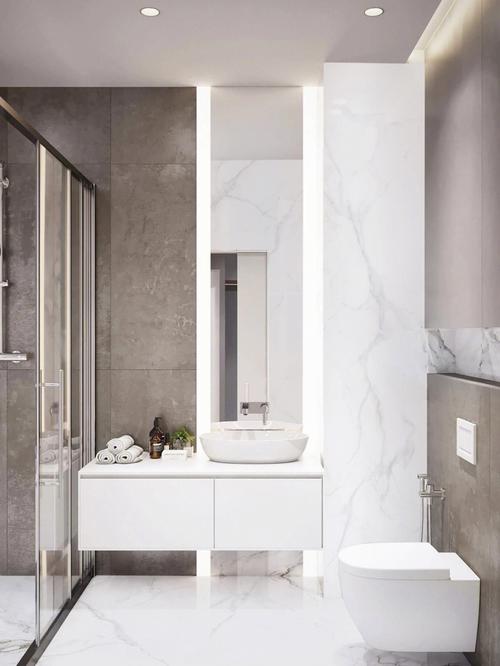 92干净简洁的卡拉拉白理石也常被用于卫浴空间以大面积白色