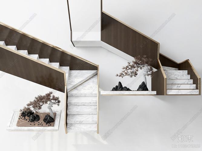 新中式扶手楼梯3d模型下载