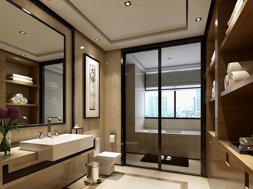110平米新中式风格三室卫生间装修效果图隔断创意设计图