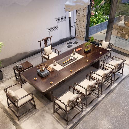 新中式泡茶台简约现代客厅大板办公桌禅意茶桌椅组合实木功夫茶几