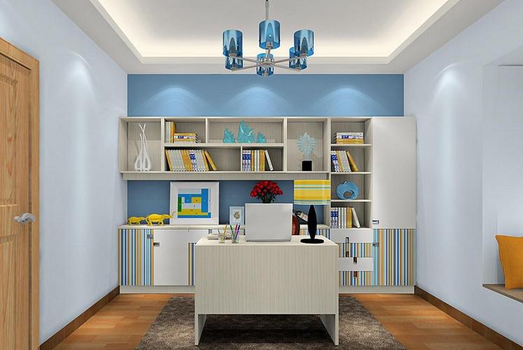 现代两居室蓝色书房装修效果图