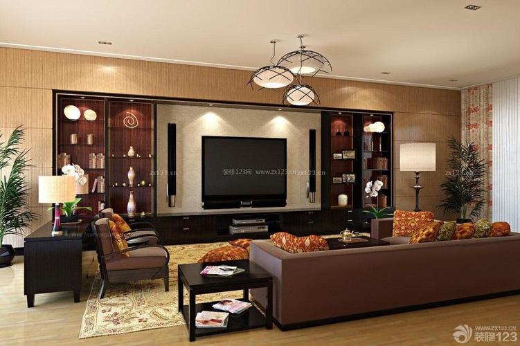 现代中式客厅电视柜效果图装修123效果图