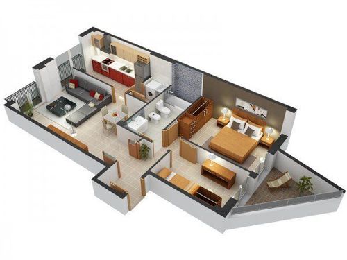 二居室小户型装修设计3d布局效果图欣赏案例