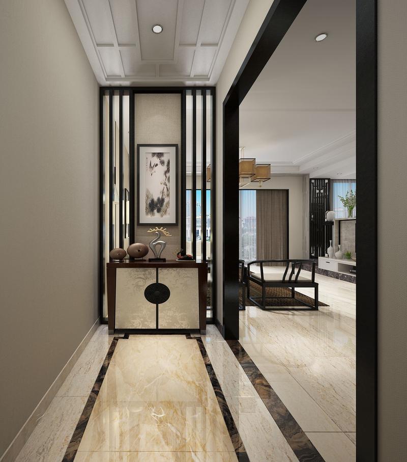 110平三居室欧式简约风格弧形玄关柜设计效果图