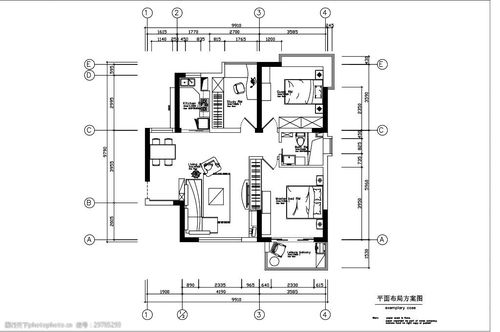 两室一厅家装室内设计平面图