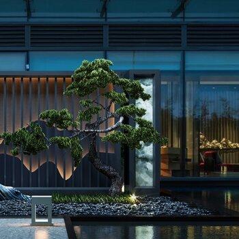 新中式景观松树背景墙