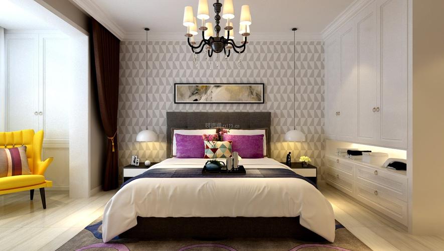 2022现代风格简约卧室床头壁纸装修设计图装信通网效果图