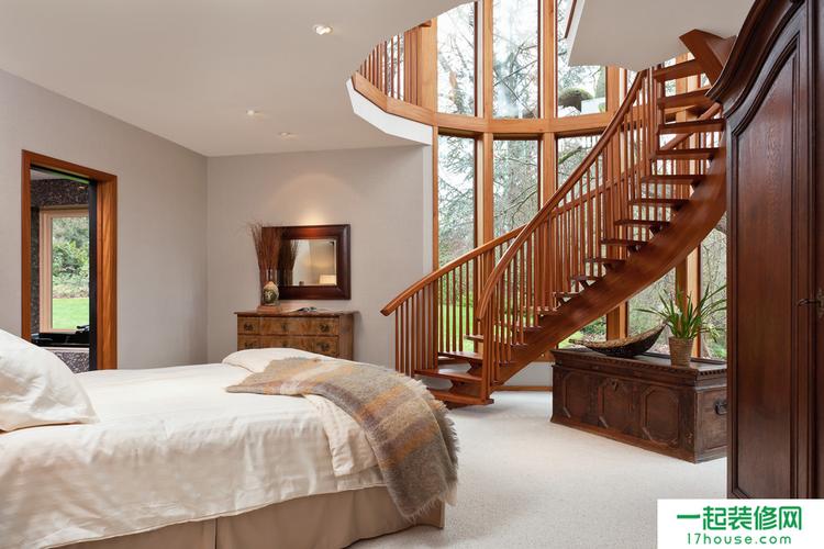 现代豪华别墅卧室楼梯装修设计效果图
