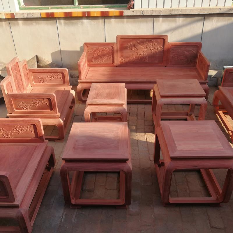 红木家具血檀沙发十三件套卯榫结构家具手工雕刻制作