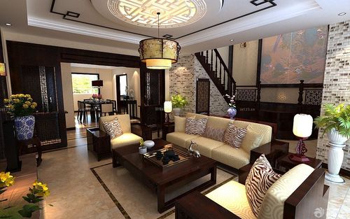 中式风格跃层房子客厅装修效果图