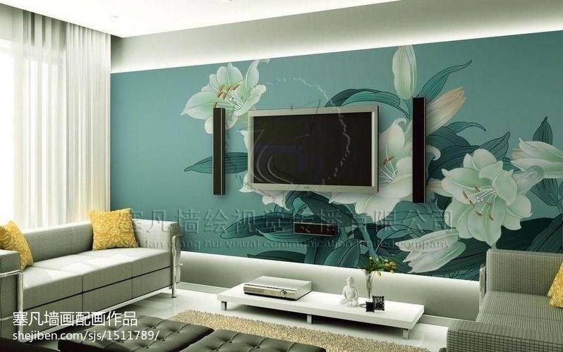 12800家装工装墙绘案例彩绘电视背景墙装修设计
