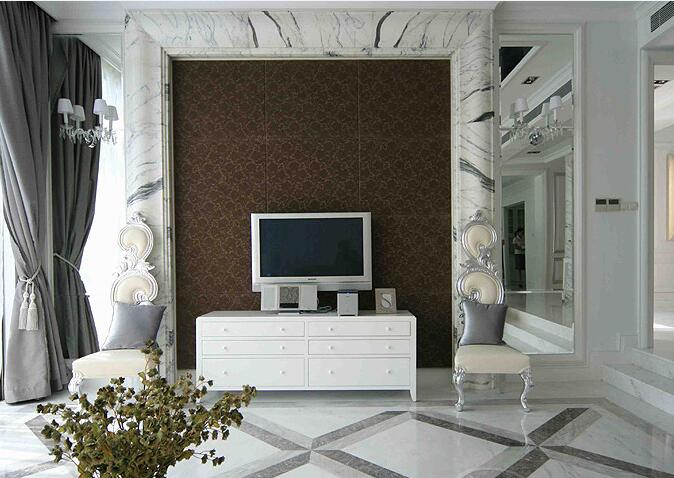 庆阳凯尔国际商住楼20平米欧式有台阶客厅瓷砖背景墙包边镜面墙灰色