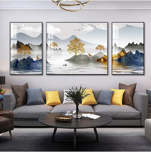 现代简约客厅沙发后背景墙装饰画三联晶瓷画轻奢餐厅墙壁挂画图案画框