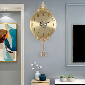 汉时hense欧式轻奢挂钟客厅创意墙上挂表黄铜装饰家用挂件石英钟表hp