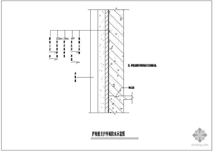 节点详图某护坡桩支护外墙防水示意节点构造详图