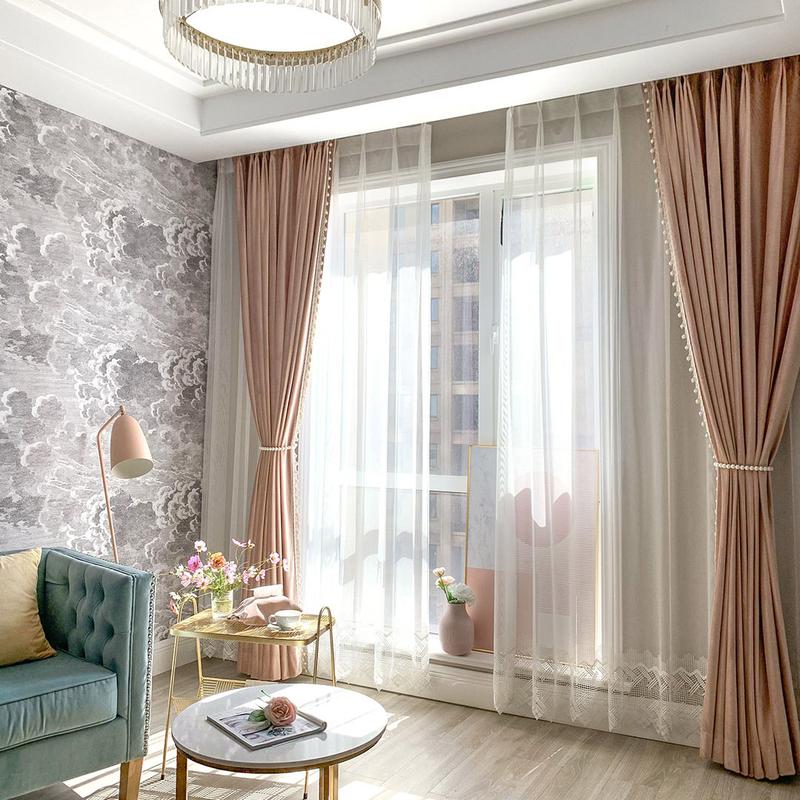 天鹅绒窗帘粉色丝绒温馨卧室现代简约北欧美式轻奢窗帘绒布定制