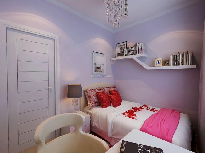 女孩子卧室淡紫色背景墙装修效果图片大全