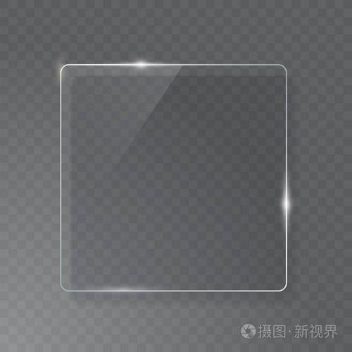 透明玻璃板模拟.通过横幅查看.反射和阴影的塑料横幅
