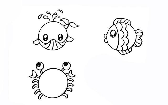 用圆形画海洋动物海洋动物简笔画画法步骤教程