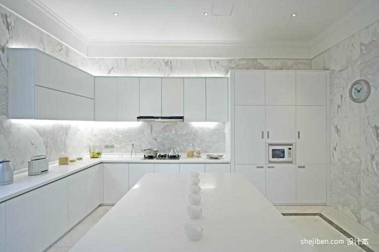 2017现代风格开放式白色台面橱柜厨房装修效果图