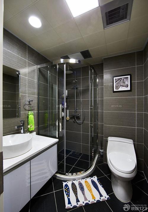 家装卫生间淋浴房黑色地砖设计图片大全