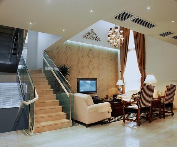 楼梯电视背景墙欧式风格客厅效果图