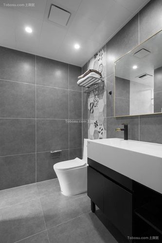 卫生间灰色地砖装修实景图片卫生间灰色浴室柜装饰实景图卫生间灰色